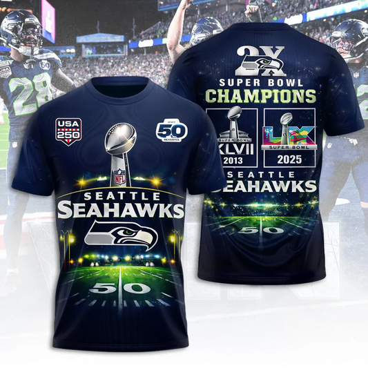 SS x NFL Super Bowl LX Champions V12 3D Shirt DDT NTL