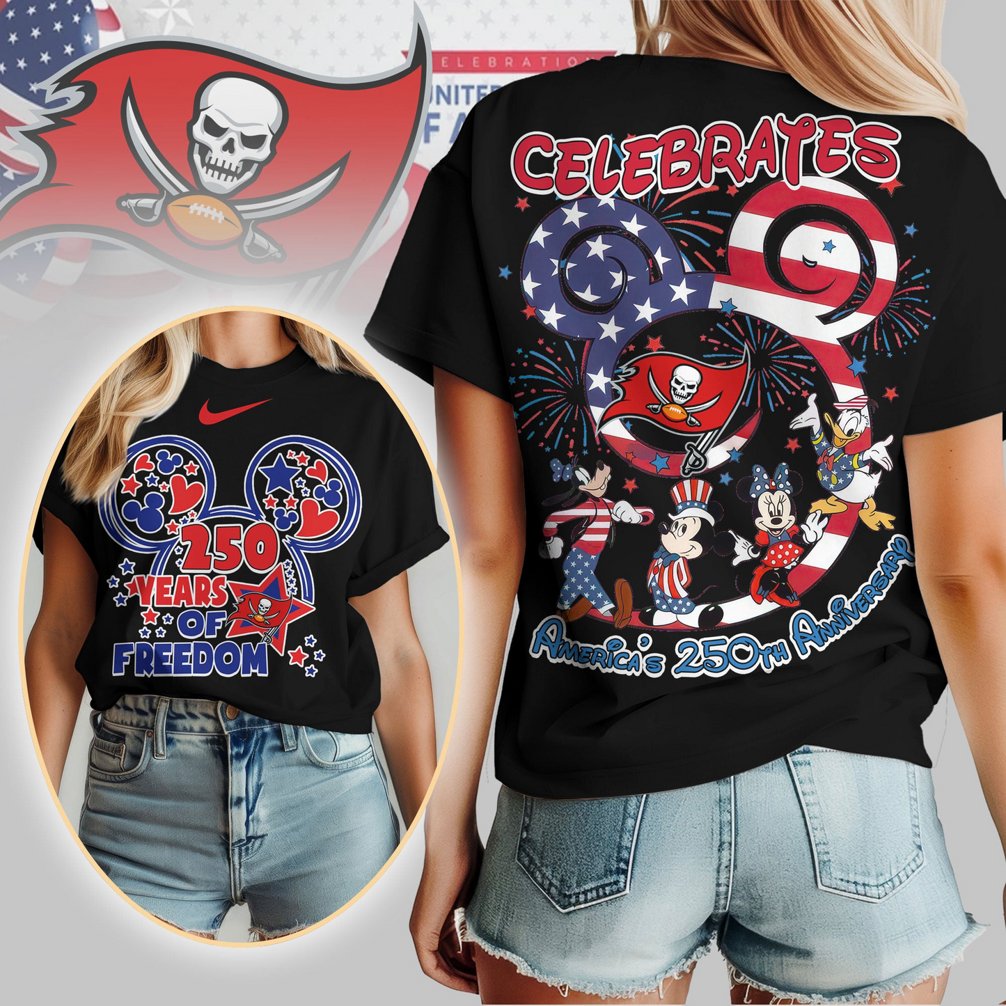 TBB Premium NFL Mickey Celebrates America 250th Anniversary Women Shirt DDT NTL