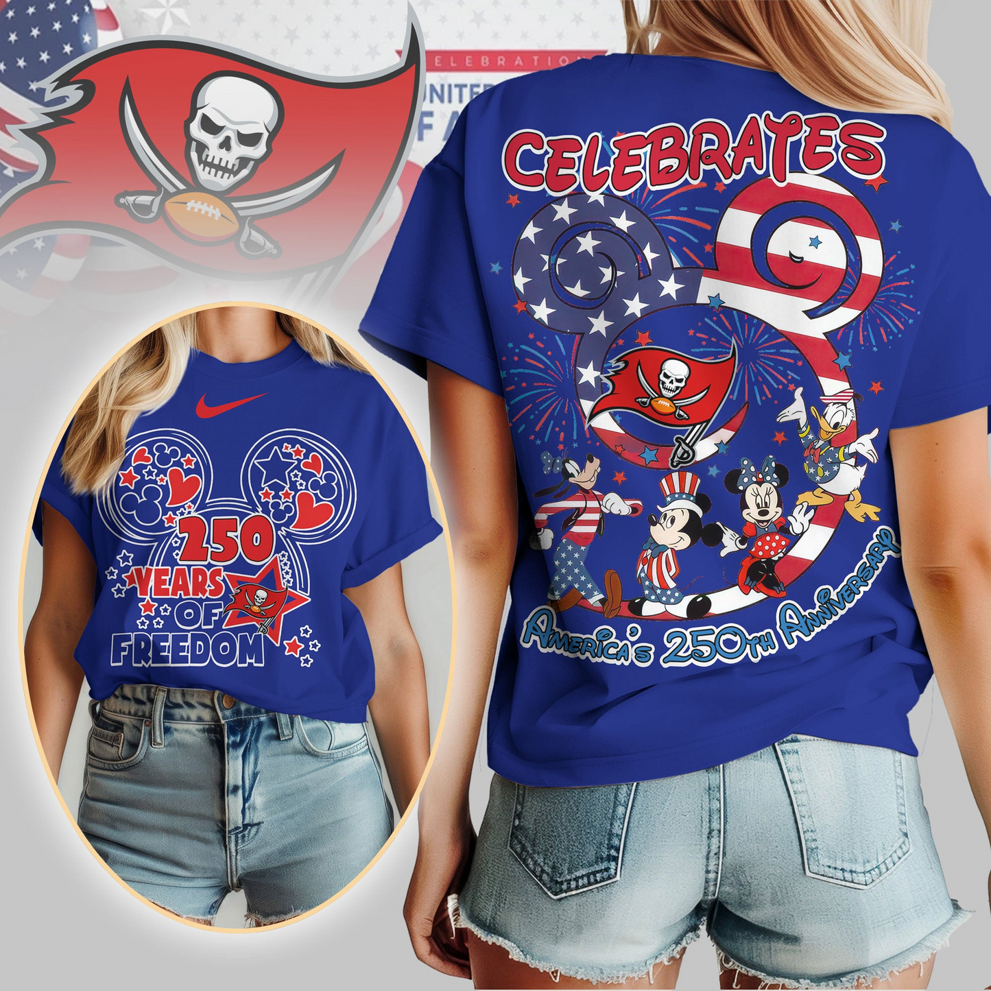 TBB Premium NFL Mickey Celebrates America 250th Anniversary Women Shirt DDT NTL