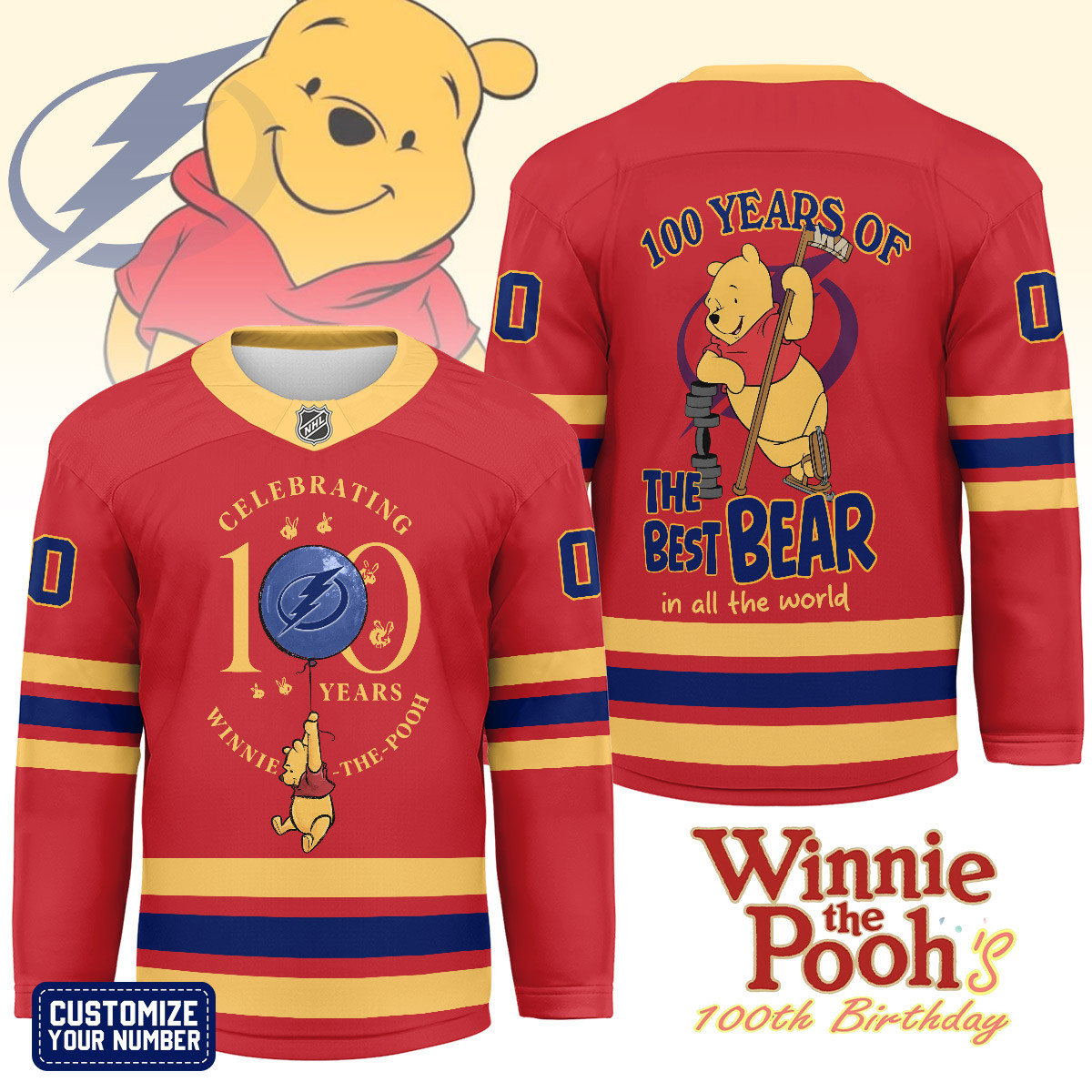 TBL x NHL Premium Winnie The Pooh 100th Anniversary Hockey Jersey DDT CTND