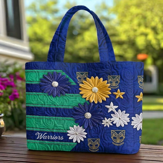 WAR x NRL Flowers Quilted Tote Bag Custom Name Gifts For Fan DDT LBN