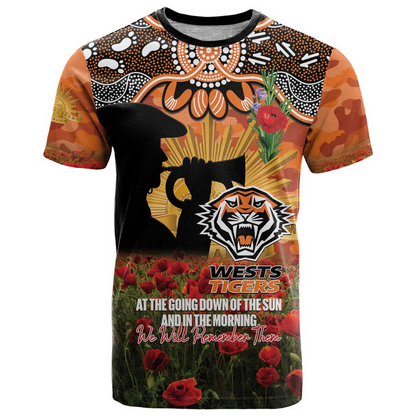 WST x NRL Rugby ANZAC Day Women V-Neck T-Shirt Last Post Poppy We Will Remember Them DatND DVT