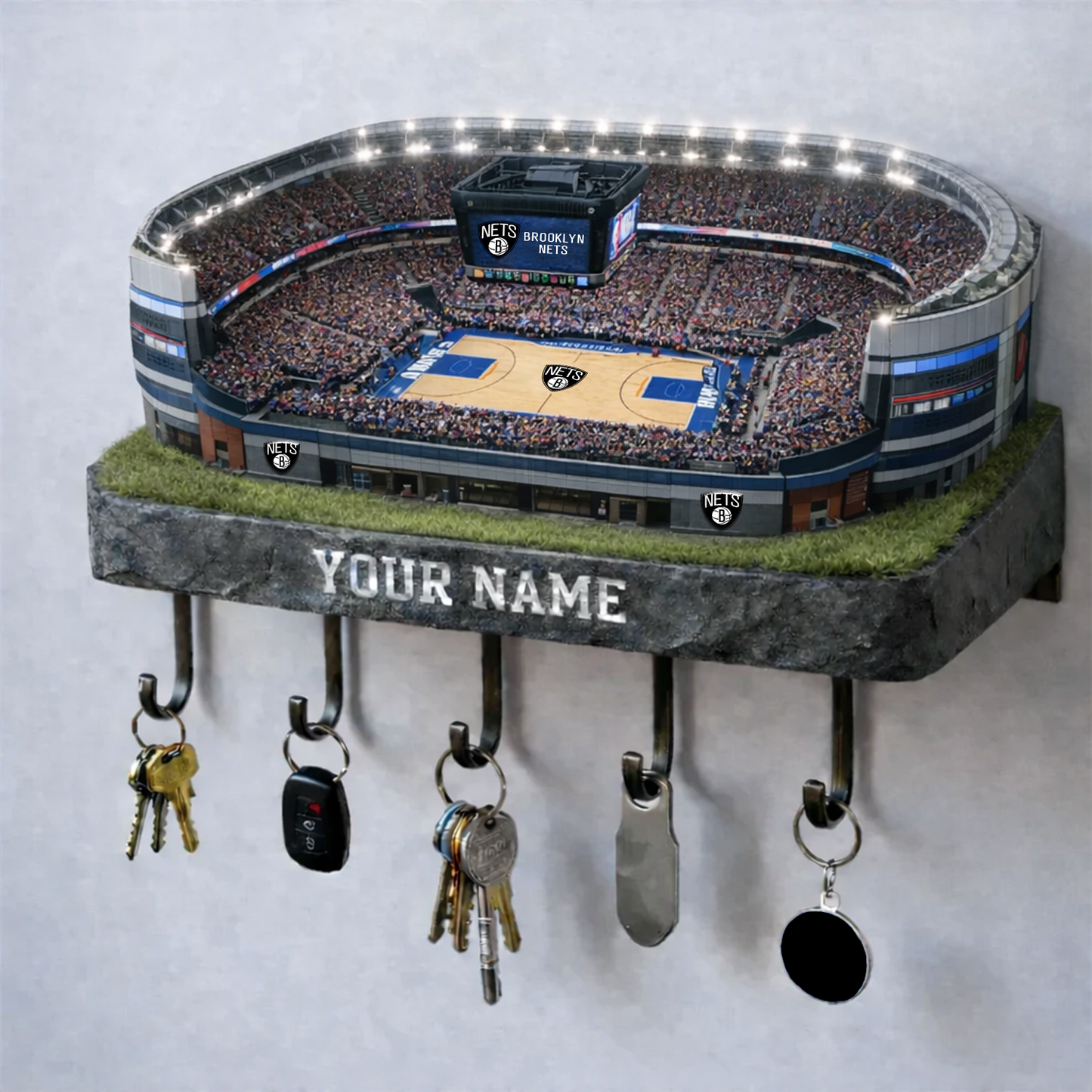 BKN Stadium Premium NBA Wood Key Hanger DATND TANTD