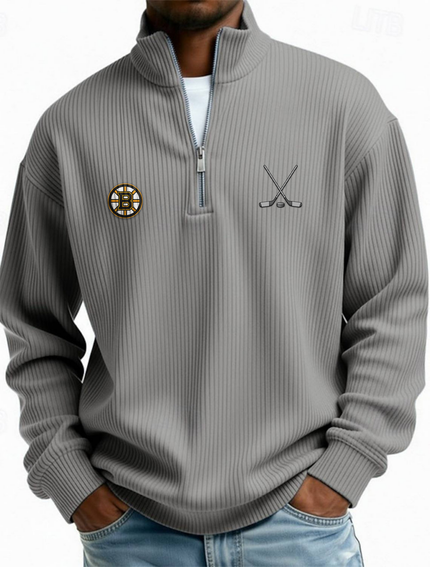 BOS NHL Men's Causal Quarter Zip Long Sleeved Sweatshirt V1 NAK PTTD