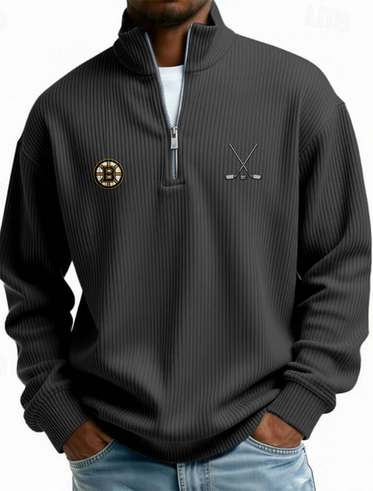 BOS NHL Men's Causal Quarter Zip Long Sleeved Sweatshirt V1 NAK PTTD