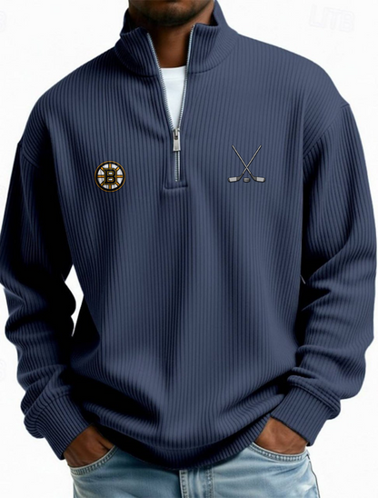 BOS NHL Men's Causal Quarter Zip Long Sleeved Sweatshirt V1 NAK PTTD