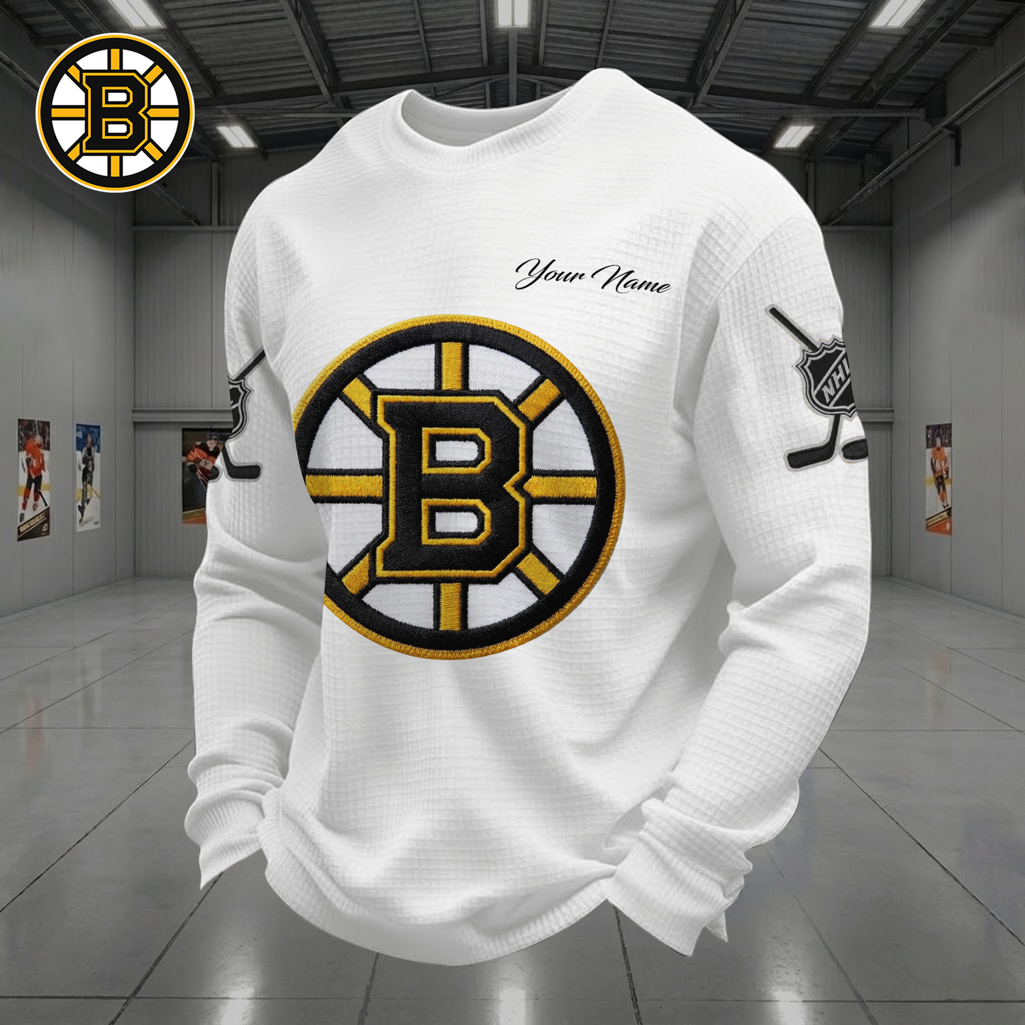 BOS X NHL Men Football Waffle Long Sleeve T-Shirt V1 NAK NHT