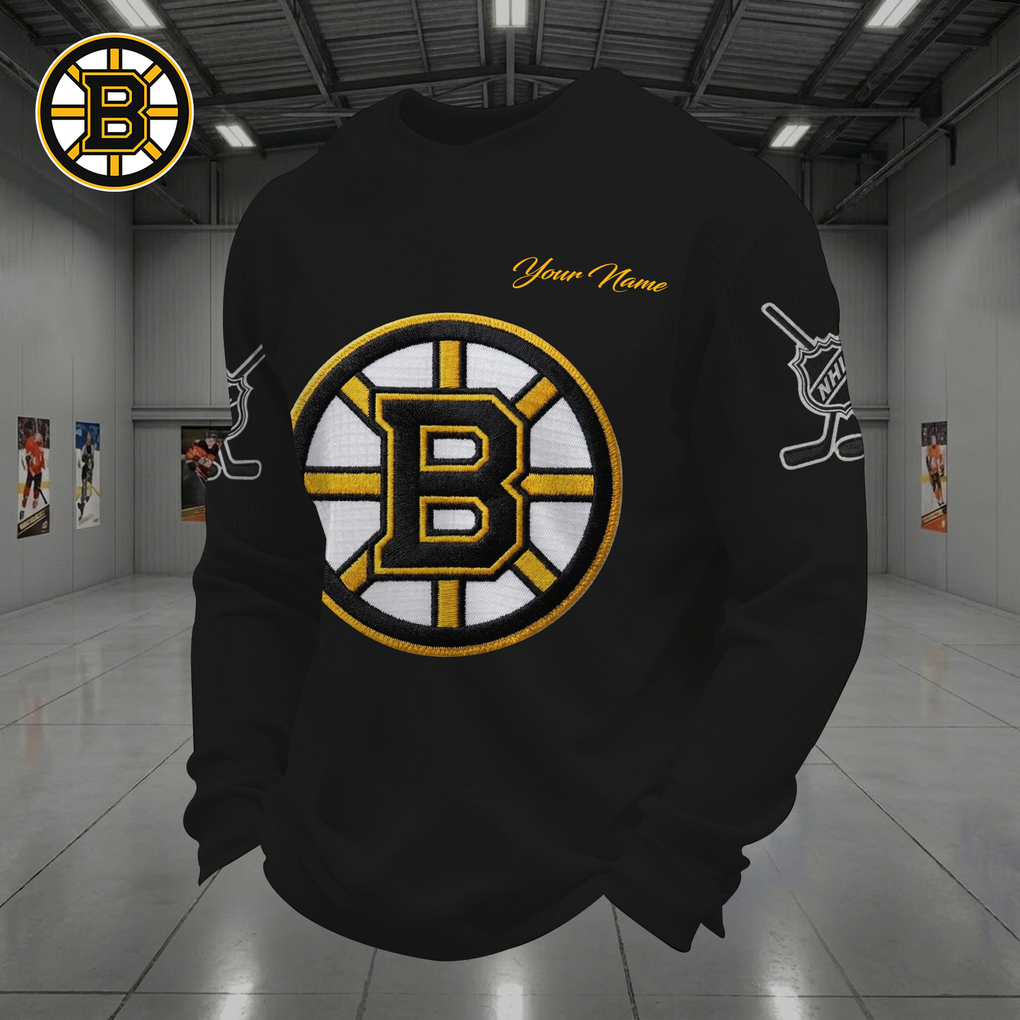 BOS X NHL Men Football Waffle Long Sleeve T-Shirt V1 NAK NHT