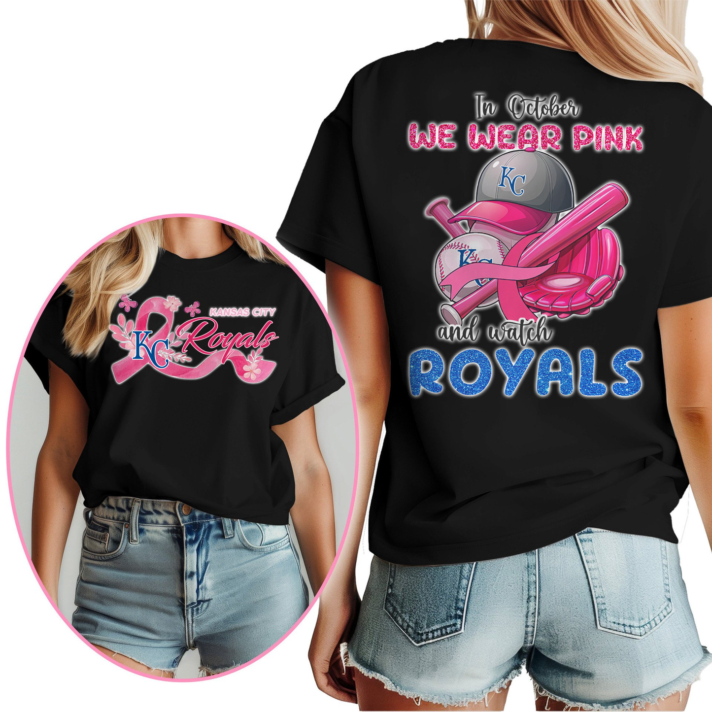 In October We Wear Pink And Watch MLB KCR Shirt DDT NTL