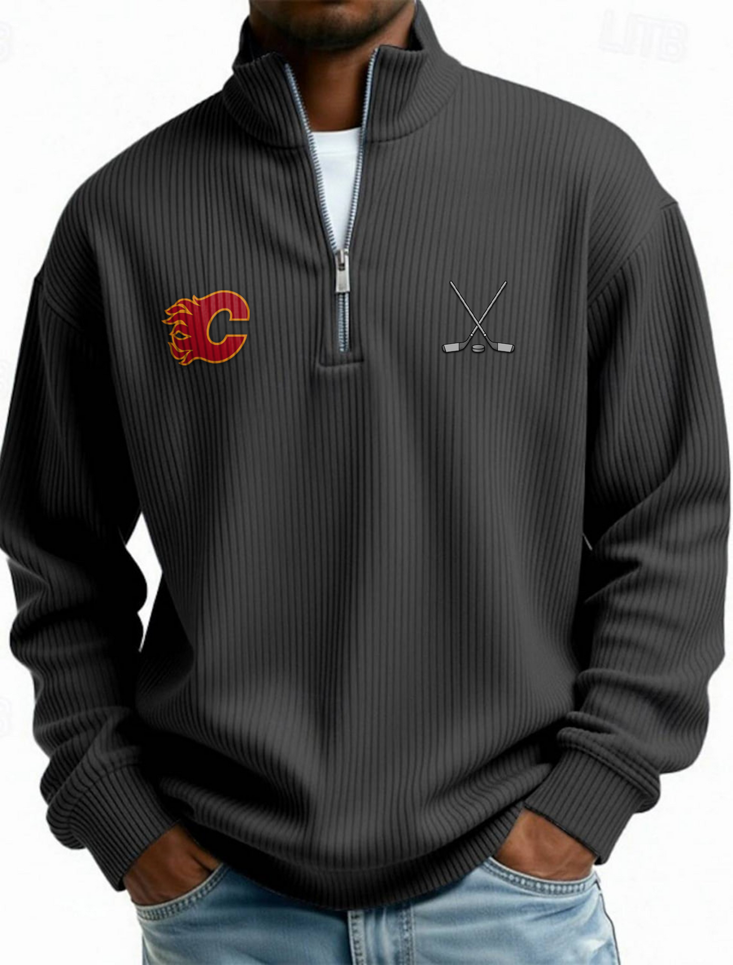 CAL NHL Men's Causal Quarter Zip Long Sleeved Sweatshirt V1 NAK PTTD