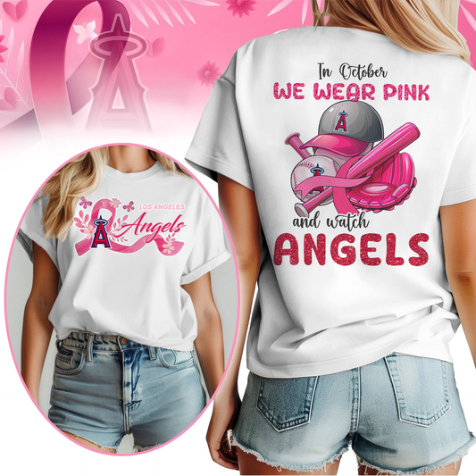 In October We Wear Pink And Watch MLB LAA Shirt DDT NTL