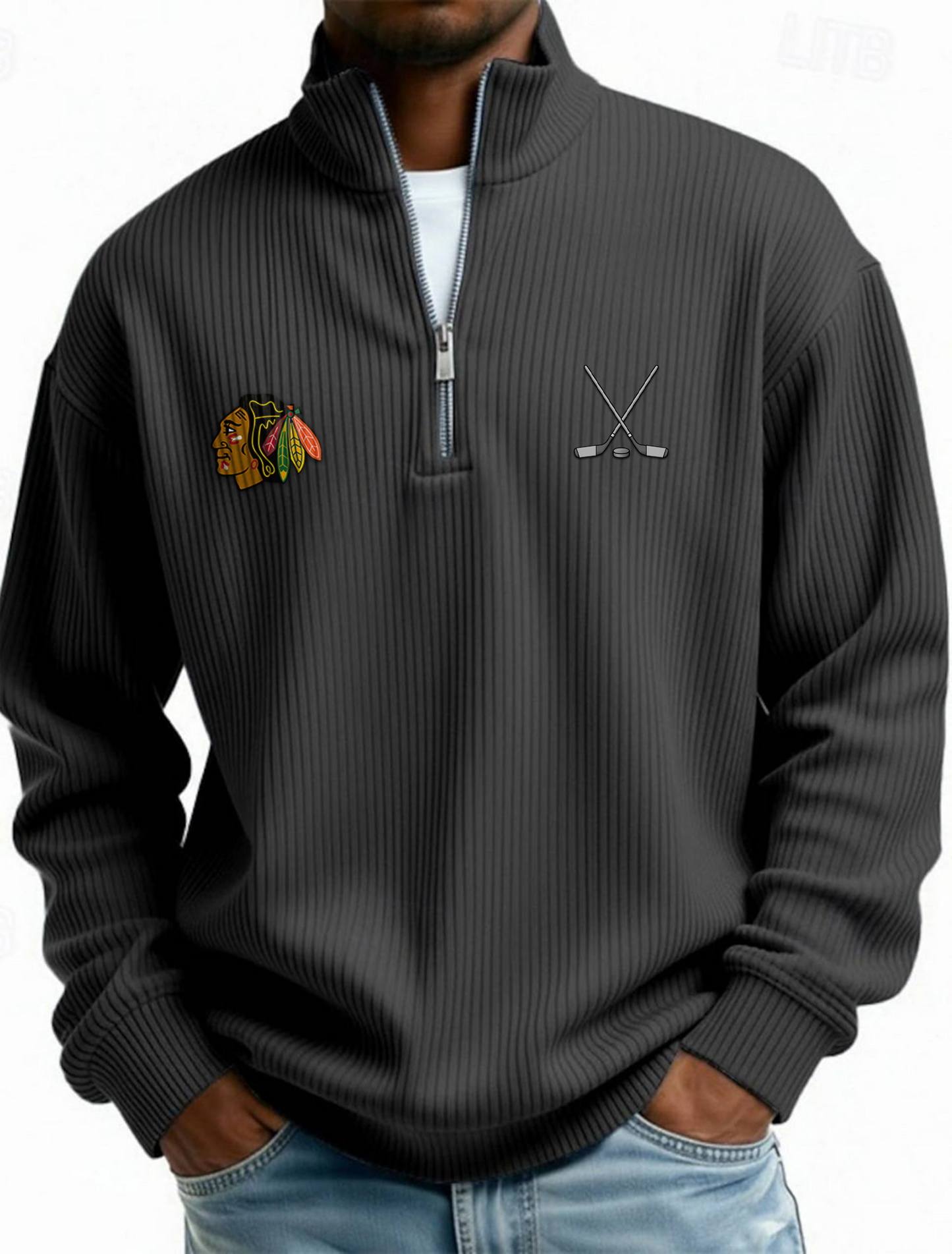 CHI NHL Men's Causal Quarter Zip Long Sleeved Sweatshirt V1 NAK PTTD