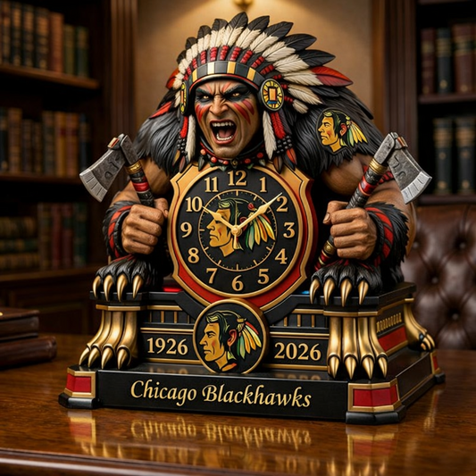 CHI x NHL Display clock featuring the hockey mascot NAK NHT