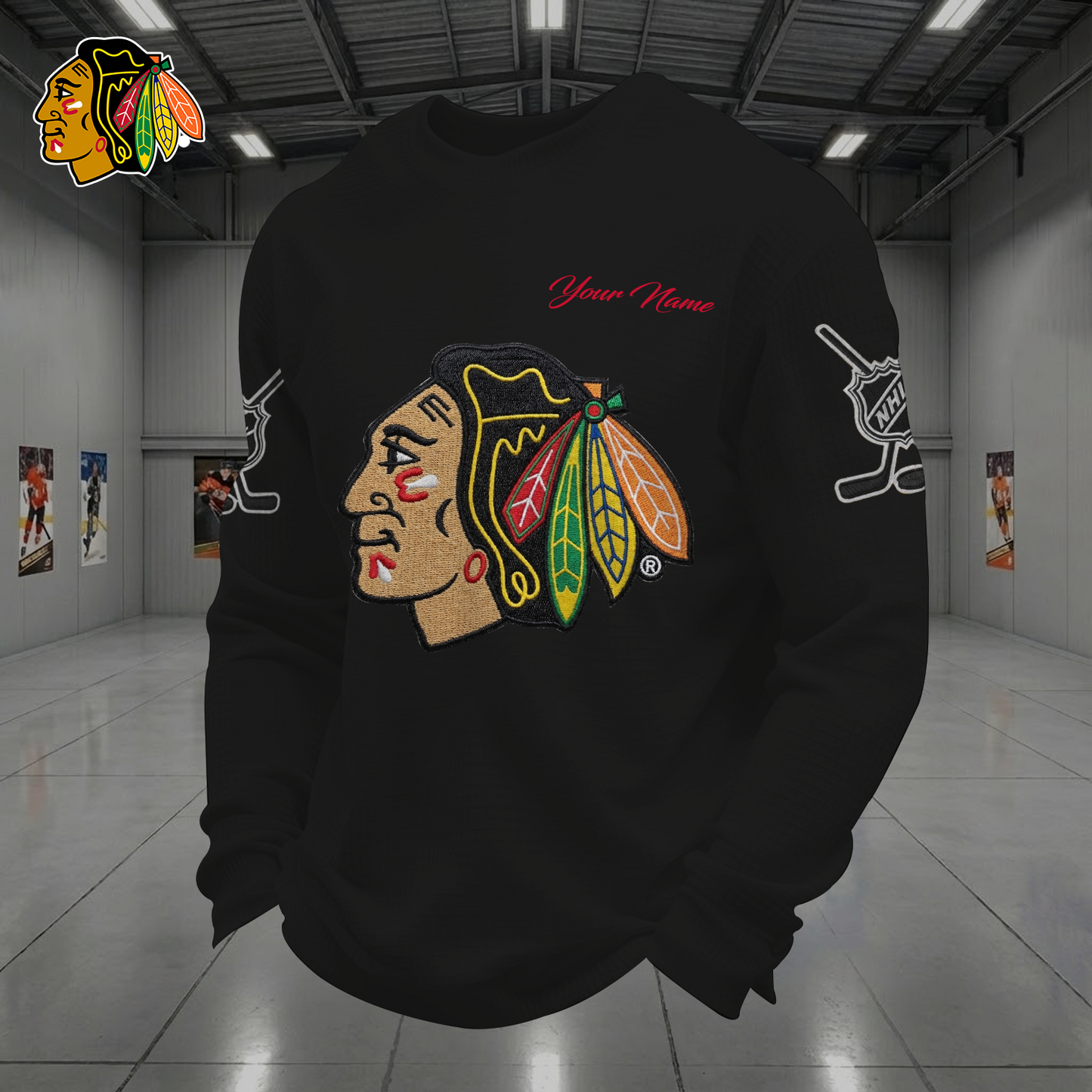 CHI X NHL Men Football Waffle Long Sleeve T-Shirt V1 NAK NHT