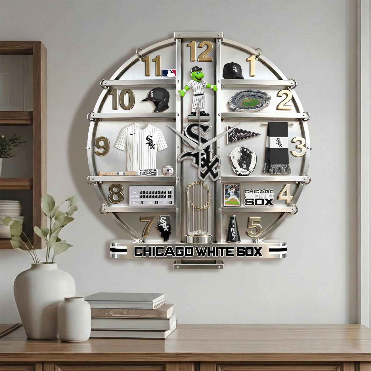 CWS x MLB Home Decorative 3D Visual Effect Acrylic Wall Clock NAK CTKT