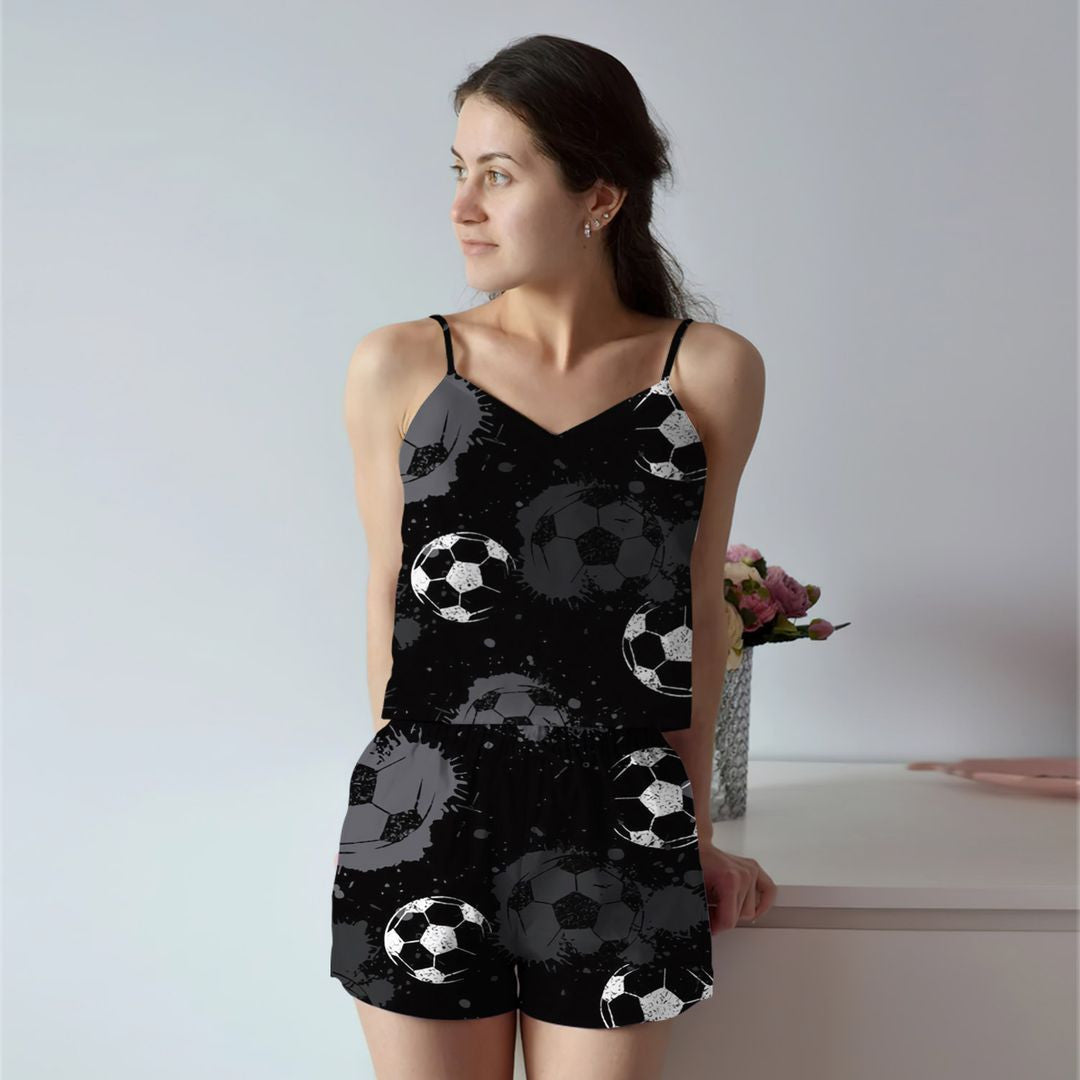 Soccer Cami Pajama Set For Women | Pyjamas Short Set | Short PJS Set | Women Tank Top and Shorts Sleepwear Set