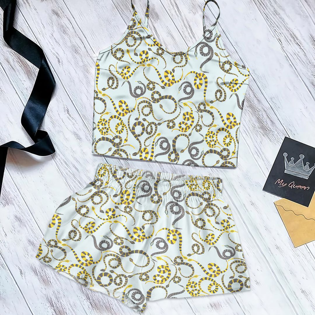 Snake Snakes Cami Pajama Set For Women | Pyjamas Short Set | Short PJS Set | Women Tank Top and Shorts Sleepwear Set