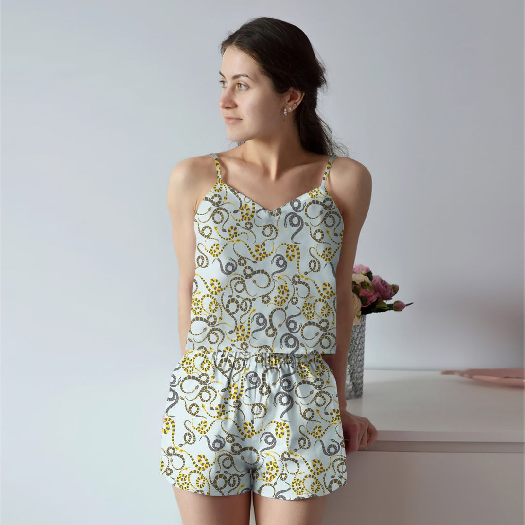 Snake Snakes Cami Pajama Set For Women | Pyjamas Short Set | Short PJS Set | Women Tank Top and Shorts Sleepwear Set