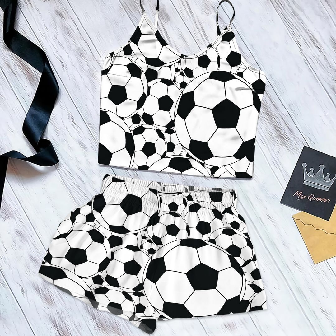 Soccer Cami Pajama Set For Women | Pyjamas Short Set | Short PJS Set | Women Tank Top and Shorts Sleepwear Set