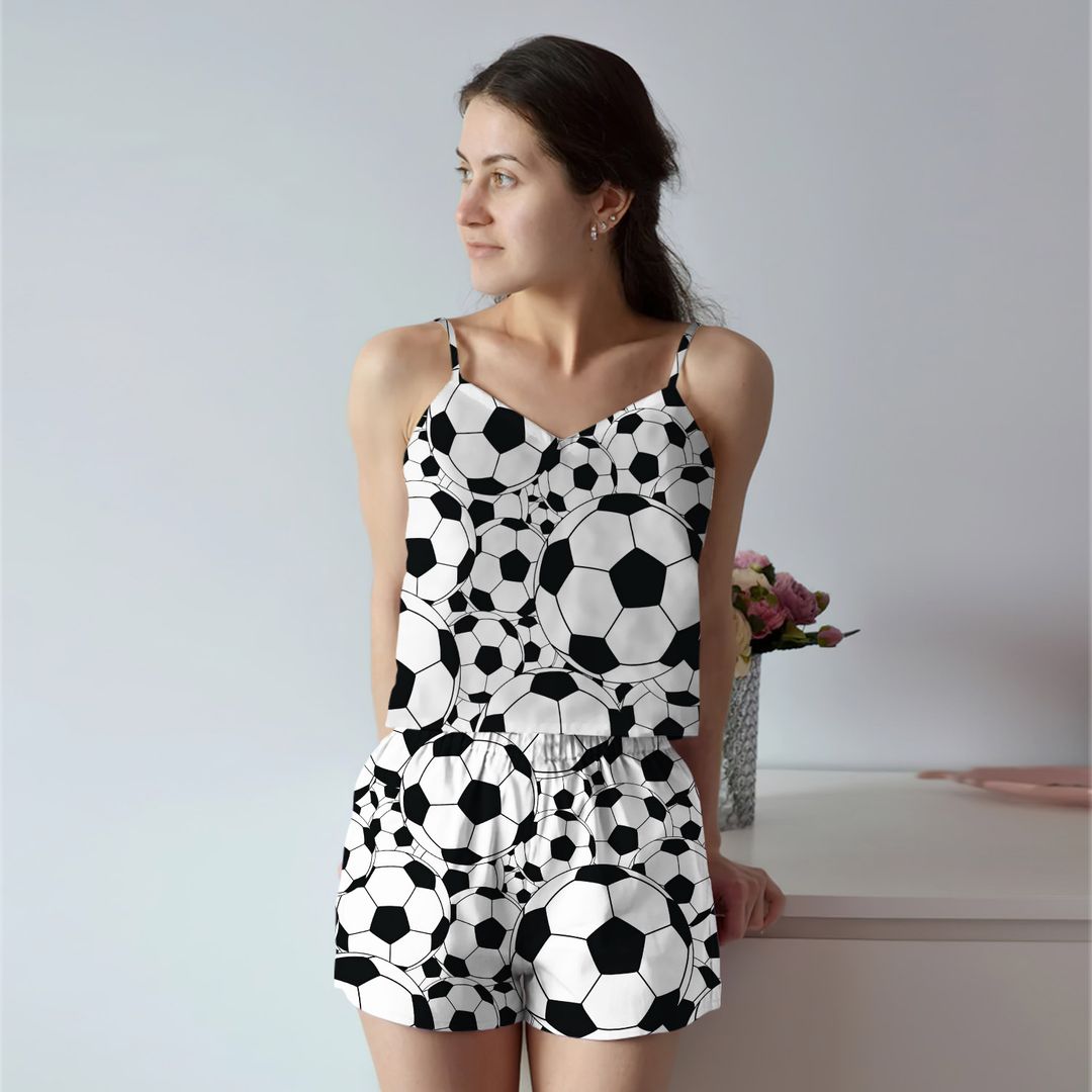 Soccer Cami Pajama Set For Women | Pyjamas Short Set | Short PJS Set | Women Tank Top and Shorts Sleepwear Set