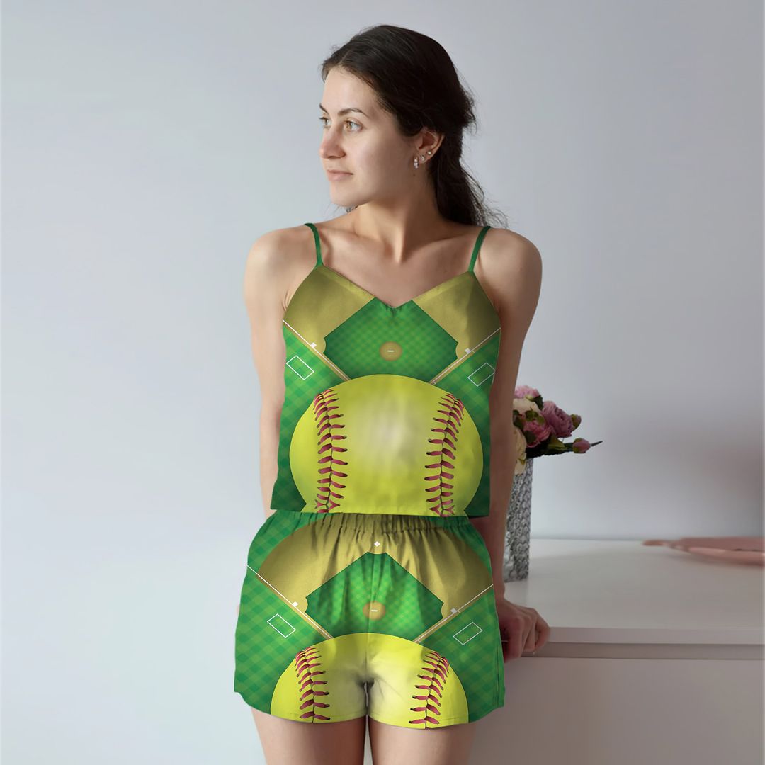 Softball Cami Pajama Set For Women | Pyjamas Short Set | Short PJS Set | Women Tank Top and Shorts Sleepwear Set
