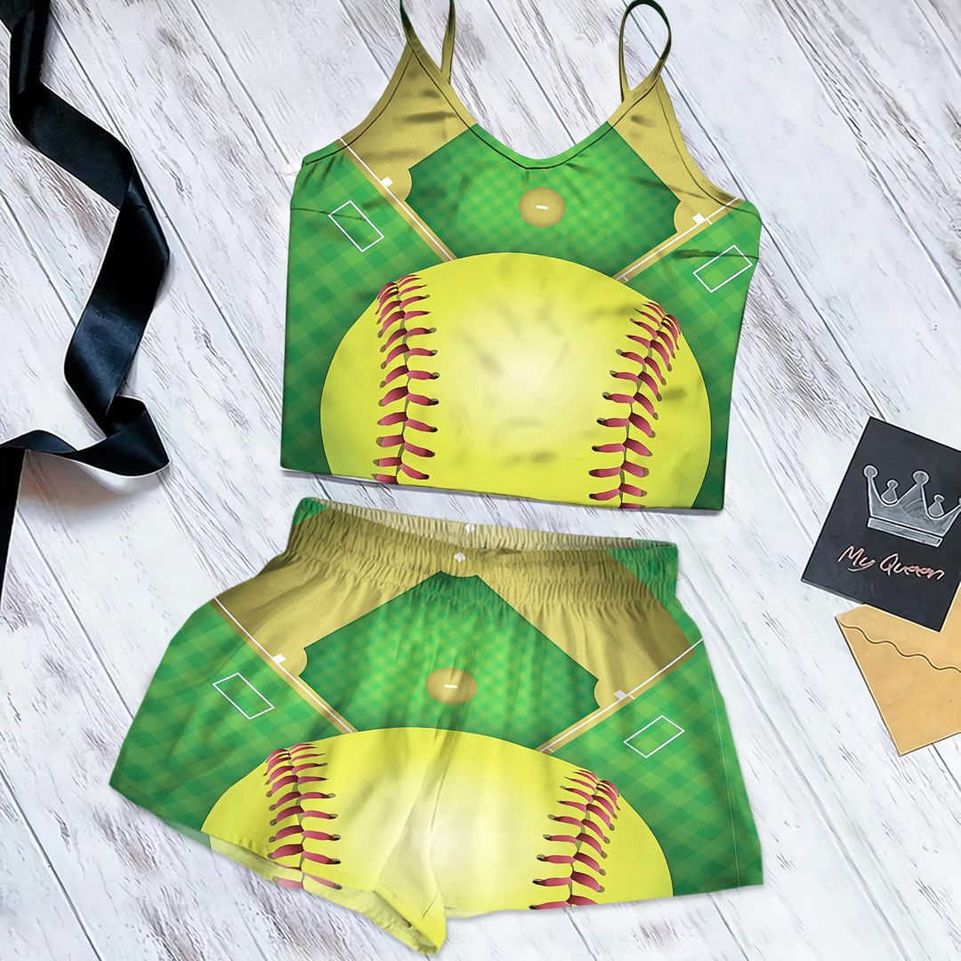 Softball Cami Pajama Set For Women | Pyjamas Short Set | Short PJS Set | Women Tank Top and Shorts Sleepwear Set