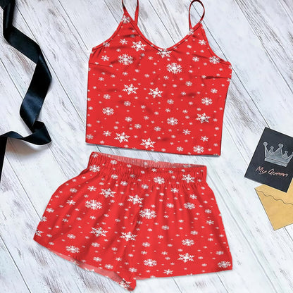 Snowflake Cami Pajama Set For Women | Pyjamas Short Set | Short PJS Set | Women Tank Top and Shorts Sleepwear Set