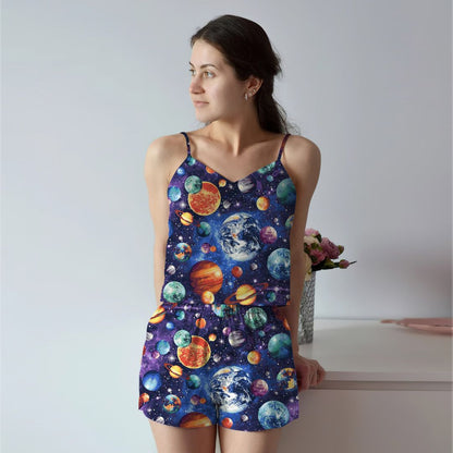Solar System Cami Pajama Set For Women | Pyjamas Short Set | Short PJS Set | Women Tank Top and Shorts Sleepwear Set