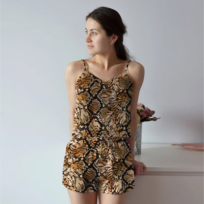 Snake Skin Camo Cami Pajama Set For Women | Pyjamas Short Set | Short PJS Set | Women Tank Top and Shorts Sleepwear Set