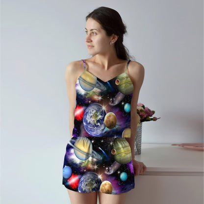 Solar System Cami Pajama Set For Women | Pyjamas Short Set | Short PJS Set | Women Tank Top and Shorts Sleepwear Set