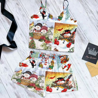 Snowman Cami Pajama Set For Women | Pyjamas Short Set | Short PJS Set | Women Tank Top and Shorts Sleepwear Set