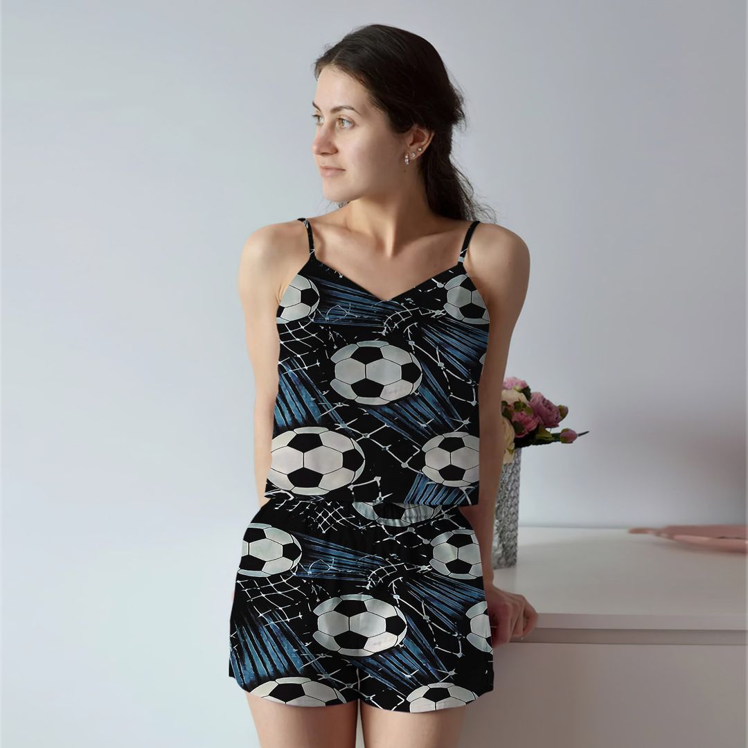 Soccer Cami Pajama Set For Women | Pyjamas Short Set | Short PJS Set | Women Tank Top and Shorts Sleepwear Set
