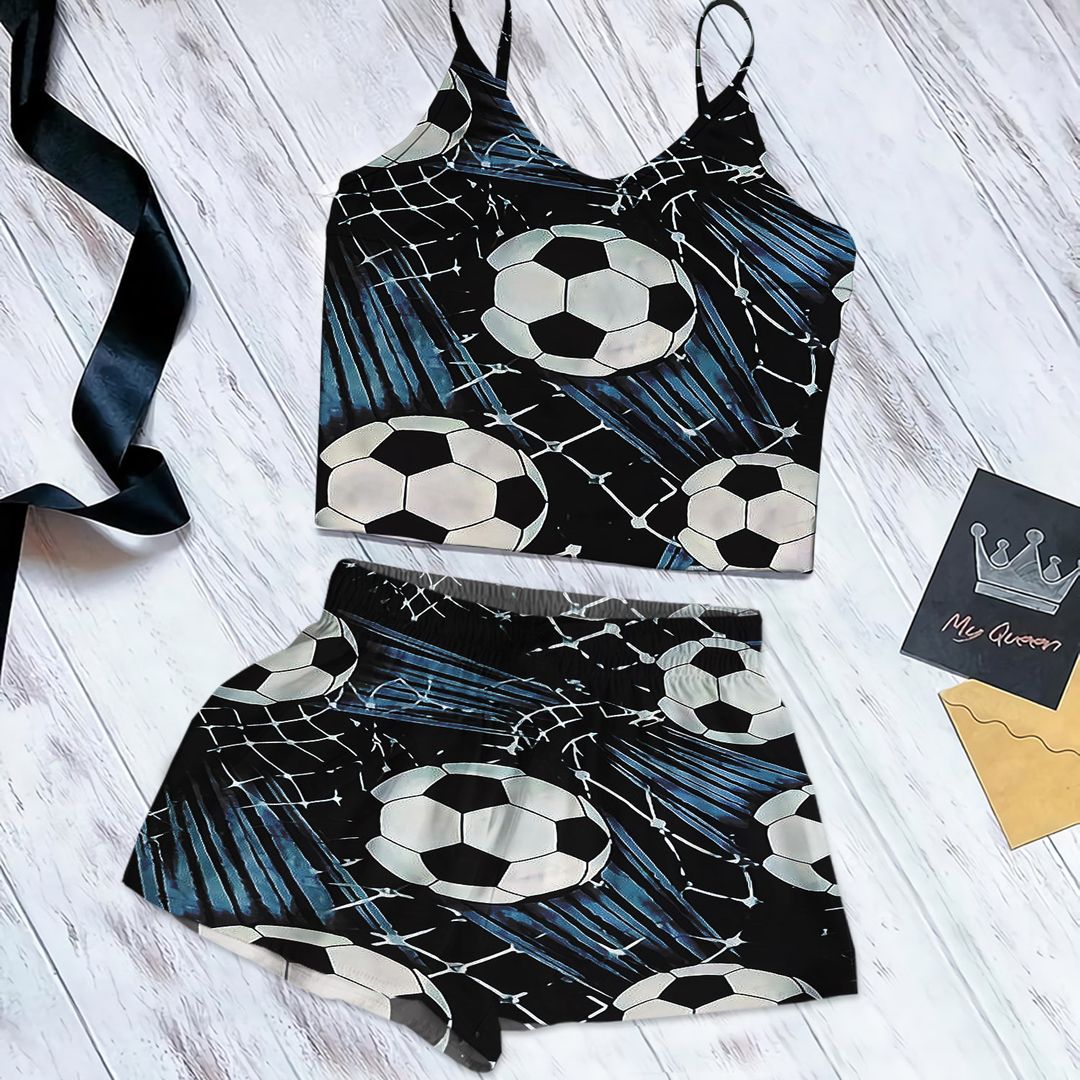 Soccer Cami Pajama Set For Women | Pyjamas Short Set | Short PJS Set | Women Tank Top and Shorts Sleepwear Set