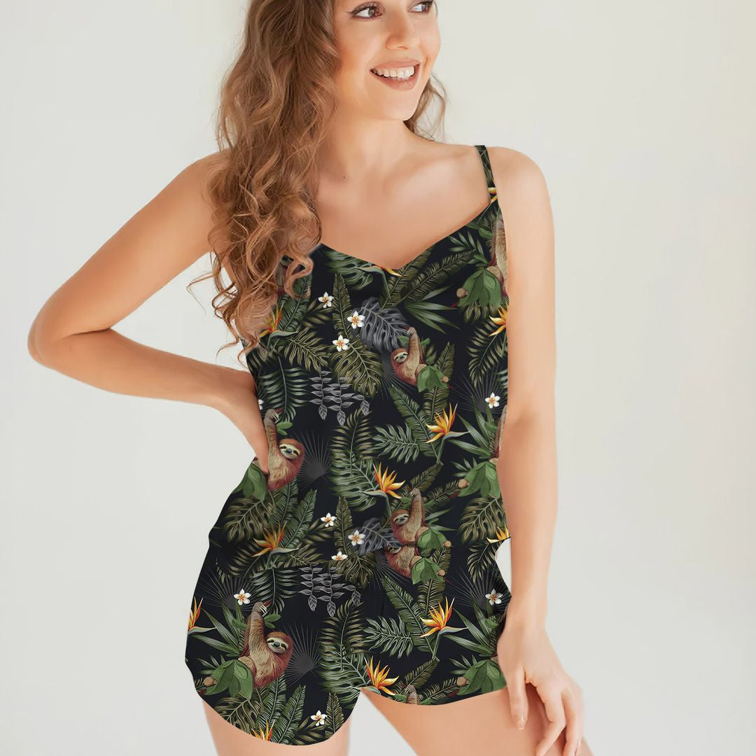 Sloth Pattern Cami Pajama Set For Women | Pyjamas Short Set | Short PJS Set | Women Tank Top and Shorts Sleepwear Set