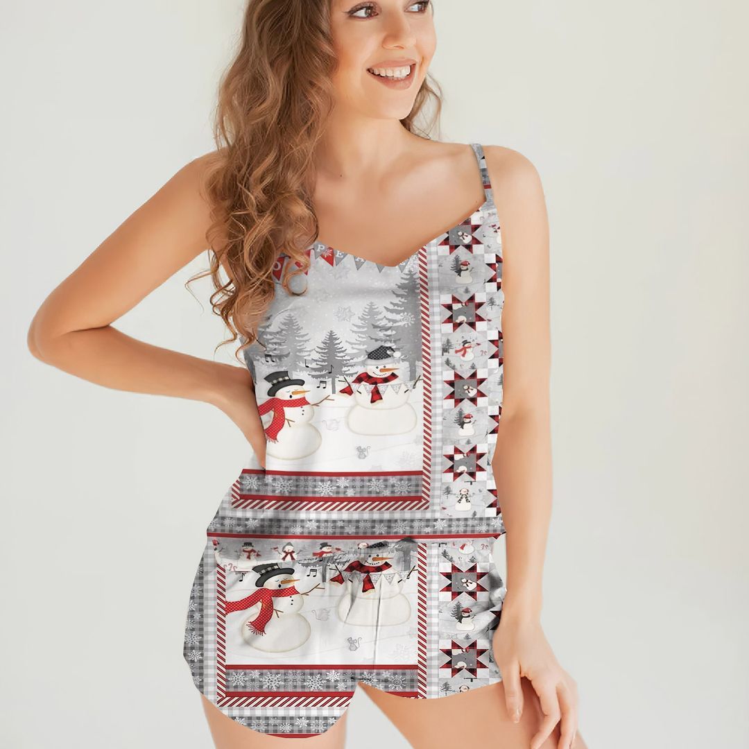 Snowy Cami Pajama Set For Women | Pyjamas Short Set | Short PJS Set | Women Tank Top and Shorts Sleepwear Set