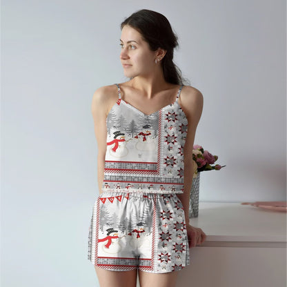 Snowy Cami Pajama Set For Women | Pyjamas Short Set | Short PJS Set | Women Tank Top and Shorts Sleepwear Set