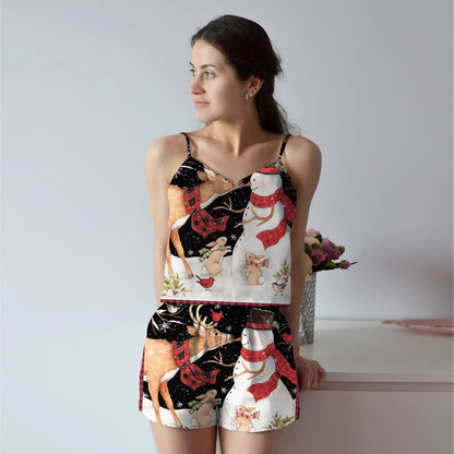 Snowman And Cami Pajama Set For Women | Pyjamas Short Set | Short PJS Set | Women Tank Top and Shorts Sleepwear Set
