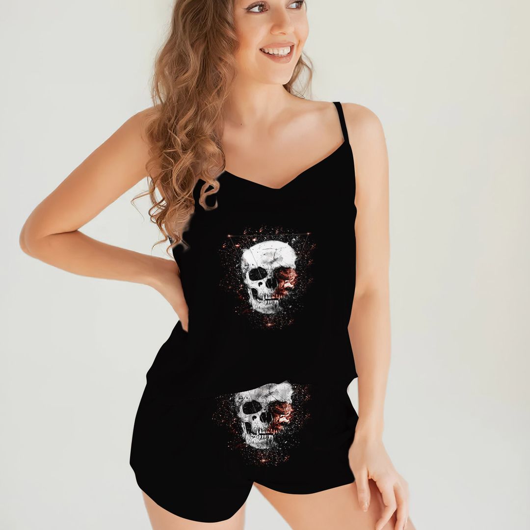 Skull Cami Pajama Set For Women | Pyjamas Short Set | Short PJS Set | Women Tank Top and Shorts Sleepwear Set