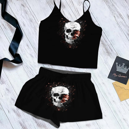 Skull Cami Pajama Set For Women | Pyjamas Short Set | Short PJS Set | Women Tank Top and Shorts Sleepwear Set