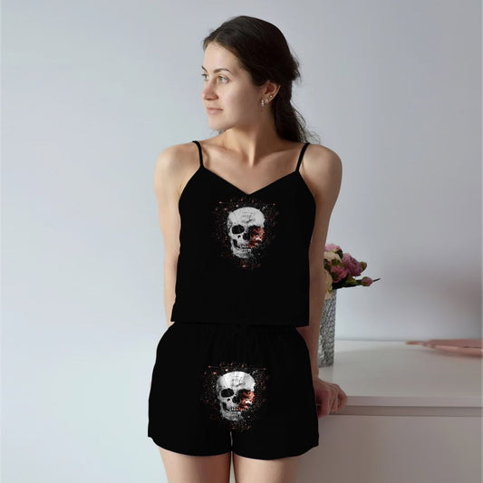 Skull Cami Pajama Set For Women | Pyjamas Short Set | Short PJS Set | Women Tank Top and Shorts Sleepwear Set
