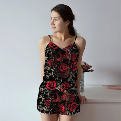 Skull Cami Pajama Set For Women | Pyjamas Short Set | Short PJS Set | Women Tank Top and Shorts Sleepwear Set