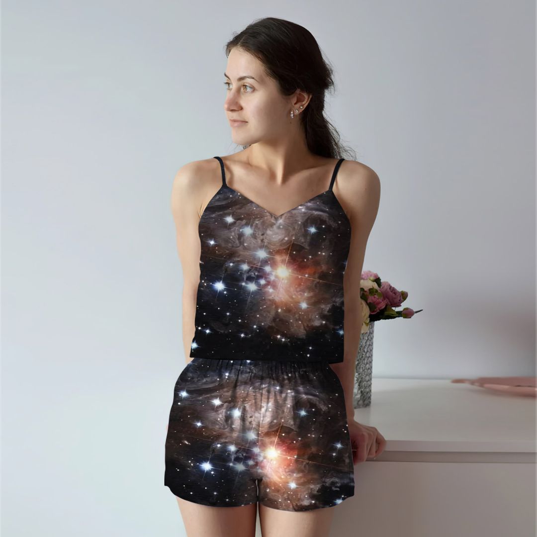 Sky Galaxy Cami Pajama Set For Women | Pyjamas Short Set | Short PJS Set | Women Tank Top and Shorts Sleepwear Set
