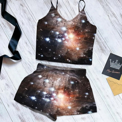 Sky Galaxy Cami Pajama Set For Women | Pyjamas Short Set | Short PJS Set | Women Tank Top and Shorts Sleepwear Set