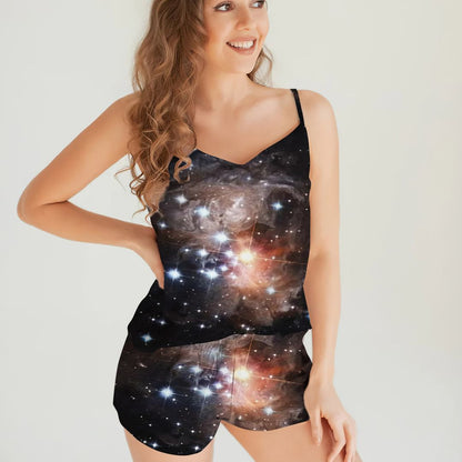 Sky Galaxy Cami Pajama Set For Women | Pyjamas Short Set | Short PJS Set | Women Tank Top and Shorts Sleepwear Set