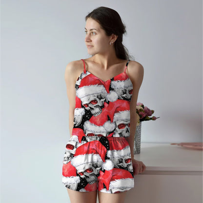 Skull Christmas Cami Pajama Set For Women | Pyjamas Short Set | Short PJS Set | Women Tank Top and Shorts Sleepwear Set