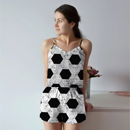Soccer Ball Cami Pajama Set For Women | Pyjamas Short Set | Short PJS Set | Women Tank Top and Shorts Sleepwear Set