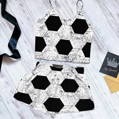 Soccer Ball Cami Pajama Set For Women | Pyjamas Short Set | Short PJS Set | Women Tank Top and Shorts Sleepwear Set