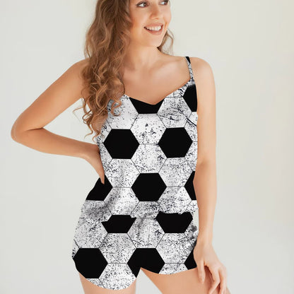 Soccer Ball Cami Pajama Set For Women | Pyjamas Short Set | Short PJS Set | Women Tank Top and Shorts Sleepwear Set