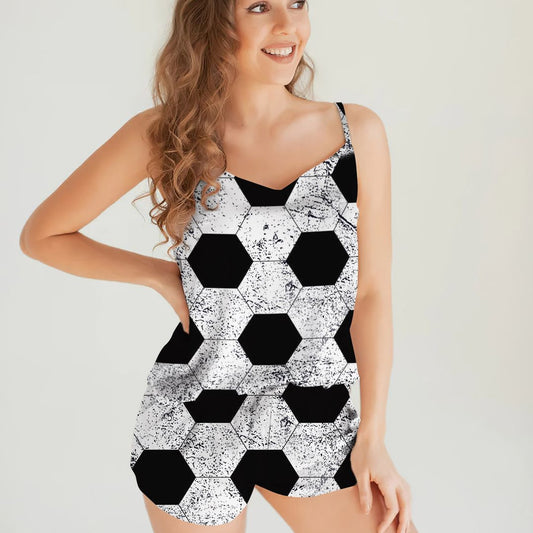 Soccer Ball Cami Pajama Set For Women | Pyjamas Short Set | Short PJS Set | Women Tank Top and Shorts Sleepwear Set