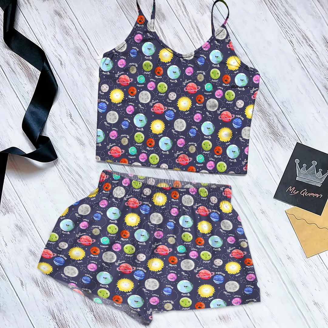 Solar System Splendid Cami Pajama Set For Women | Pyjamas Short Set | Short PJS Set | Women Tank Top and Shorts Sleepwear Set